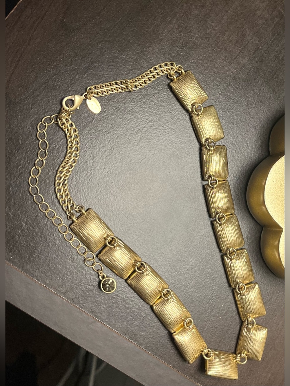 Lia Sophia Necklace Faceted Smoky Crystal Matte Gold Tone Chain like new - Picture 3 of 8